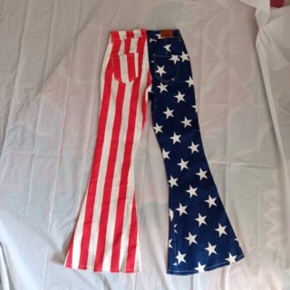 Ranch Dress'n Super Flare American Flag Denim Jeans Bell Bottoms Size 0 NWOT - Picture 2 of 11